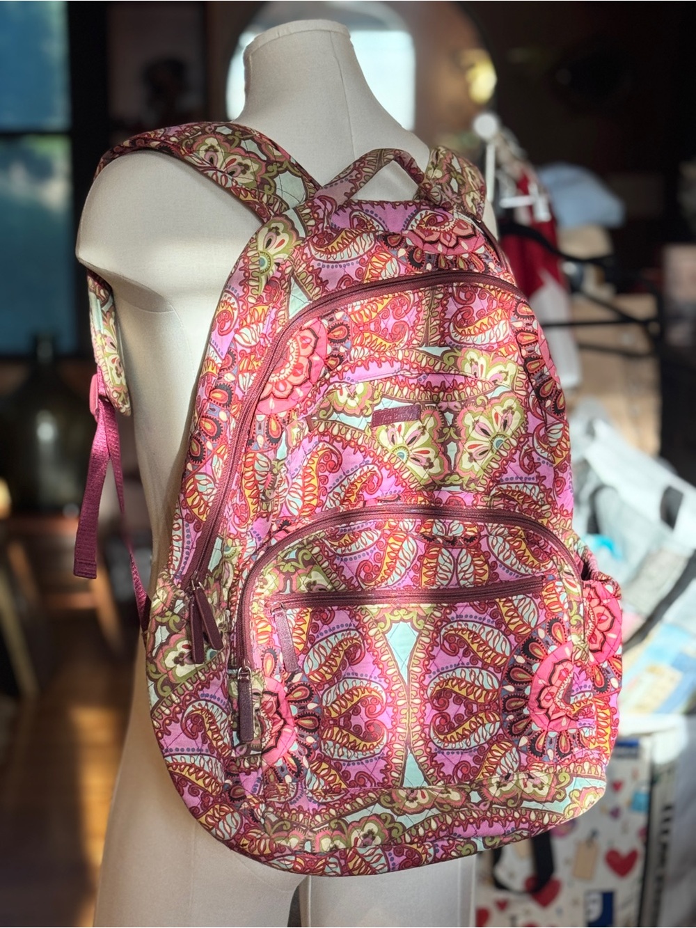 Vera Bradley Pink Paisley Floral Quilted Backpack